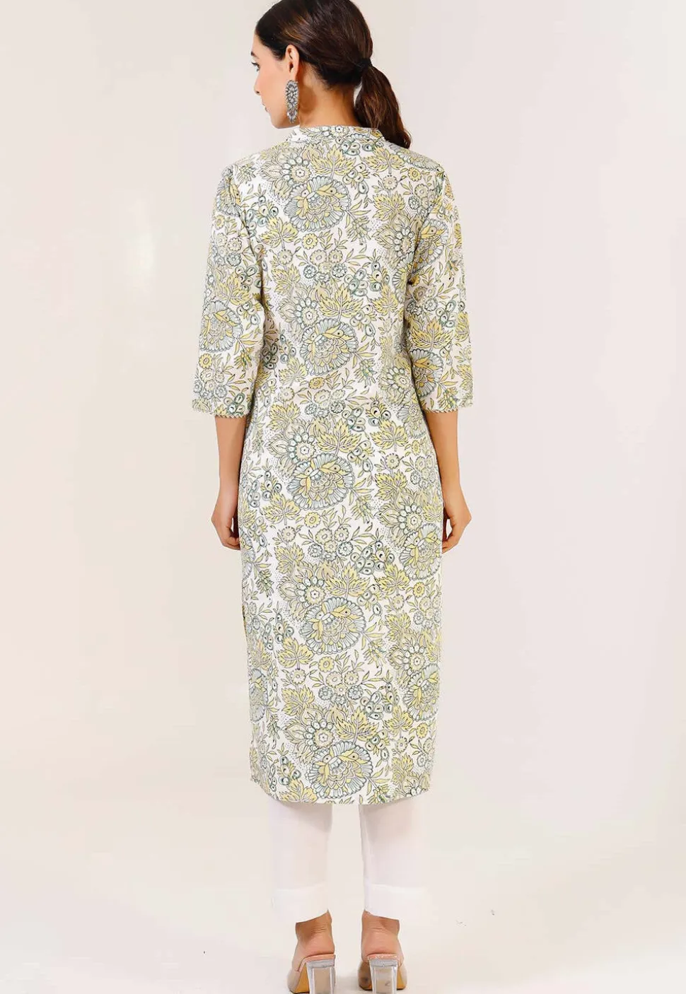 Printed Pure Cotton Pakistani Suit in Off White