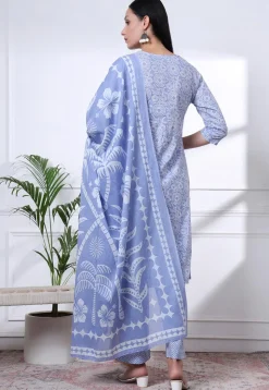 Printed Pure Cotton Pakistani Suit in Sky Blue