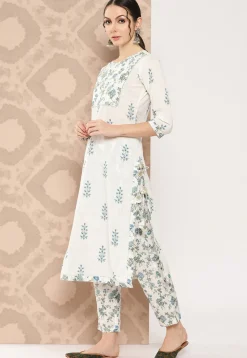 Printed Pure Cotton Pakistani Suit in White