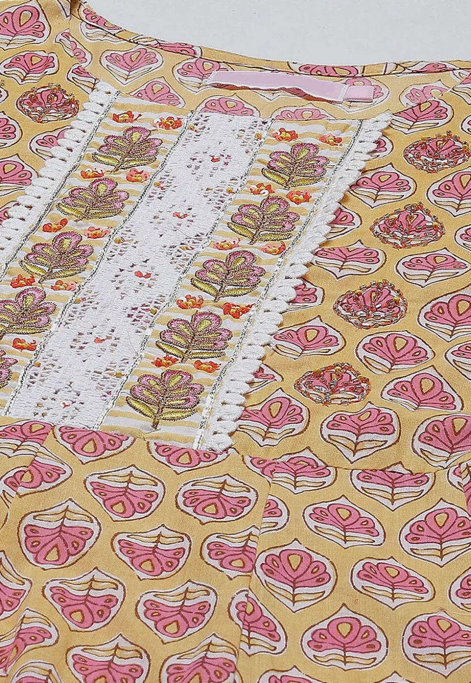 Printed Pure Cotton Pakistani Suit in Light Yellow