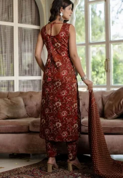 Printed Pure Cotton Pakistani Suit in Brown