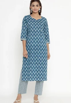 Printed Pure Cotton Pakistani Suit in Blue
