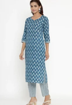 Printed Pure Cotton Pakistani Suit in Blue