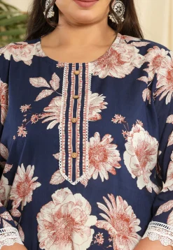 Printed Pure Cotton Pakistani Suit in Navy Blue