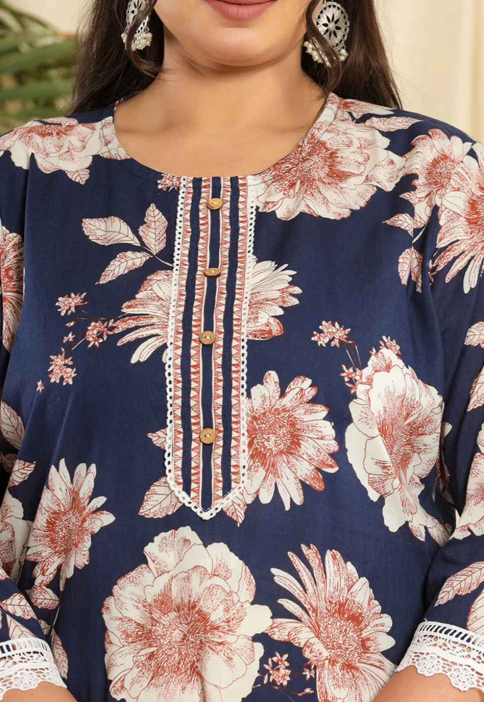 Printed Pure Cotton Pakistani Suit in Navy Blue