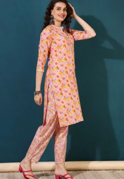 Printed Pure Cotton Pakistani Suit in Peach