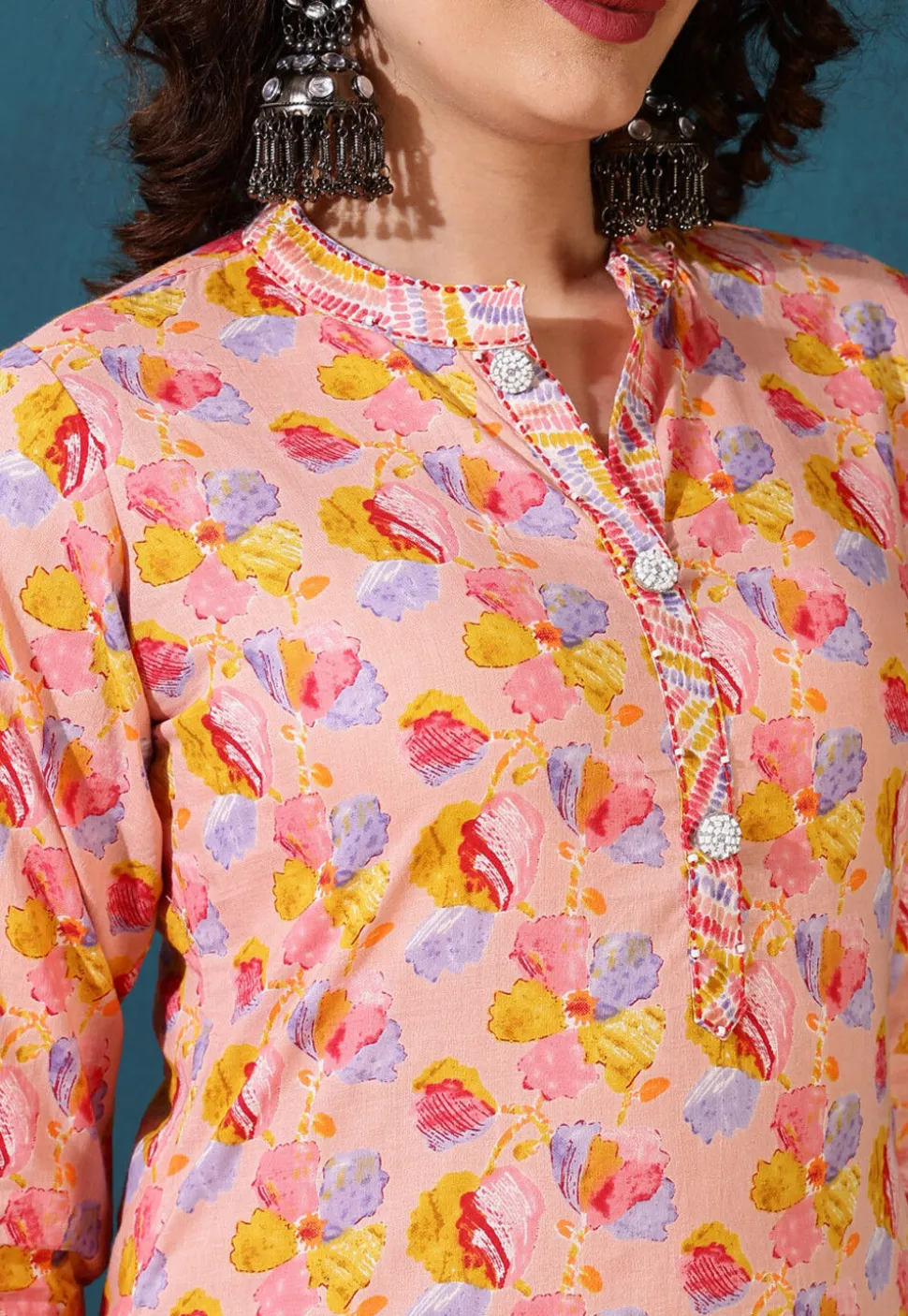 Printed Pure Cotton Pakistani Suit in Peach