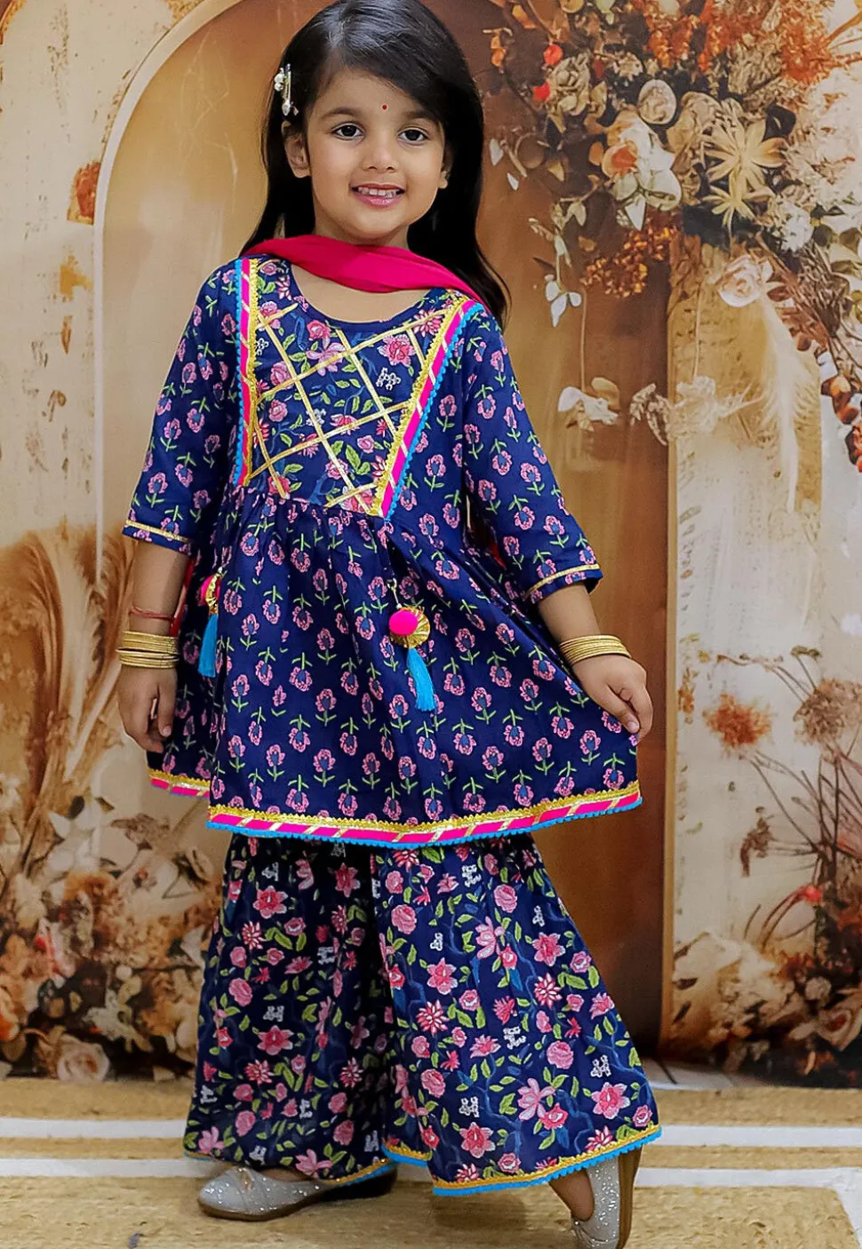Printed Pure Cotton Pakistani Suit in Navy Blue