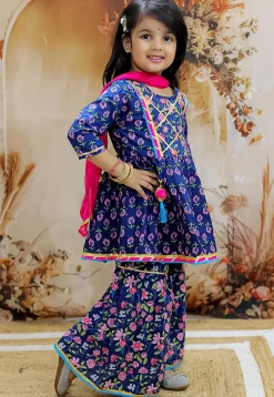 Printed Pure Cotton Pakistani Suit in Navy Blue