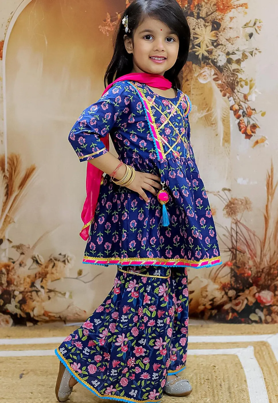 Printed Pure Cotton Pakistani Suit in Navy Blue