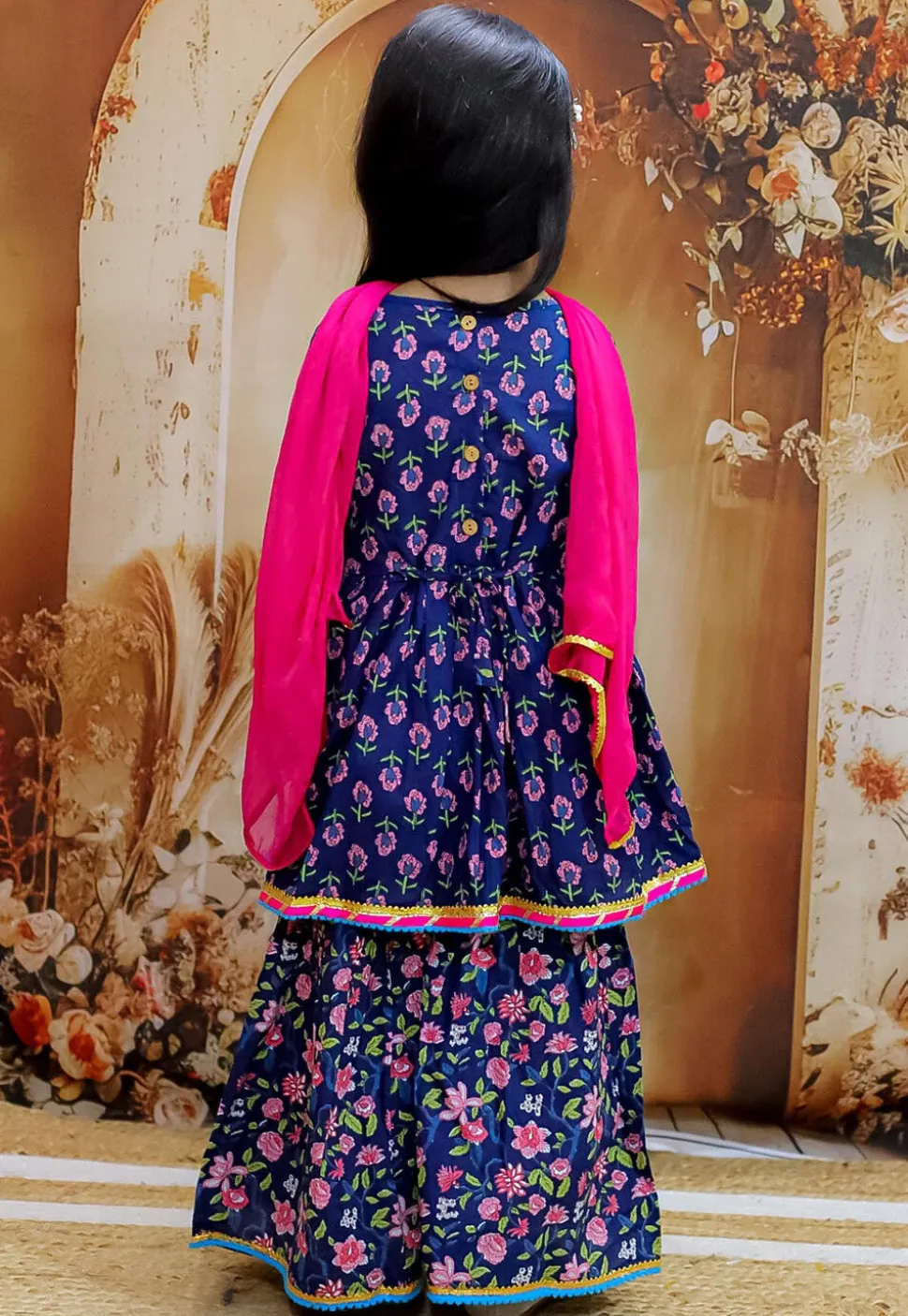 Printed Pure Cotton Pakistani Suit in Navy Blue
