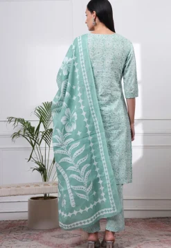 Printed Pure Cotton Pakistani Suit in Light Green