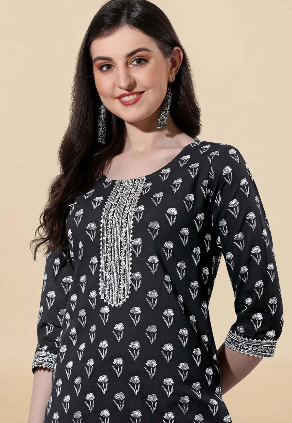 Printed Pure Cotton Pakistani Suit in Black