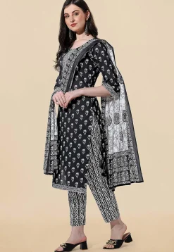 Printed Pure Cotton Pakistani Suit in Black