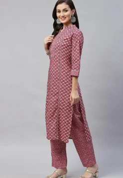 Printed Pure Cotton Pakistani Suit in Dark Old Rose