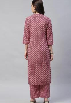 Printed Pure Cotton Pakistani Suit in Dark Old Rose