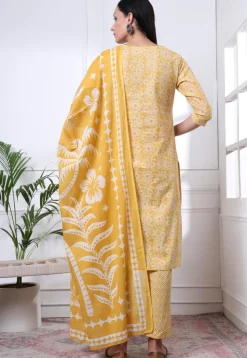 Printed Pure Cotton Pakistani Suit in Yellow