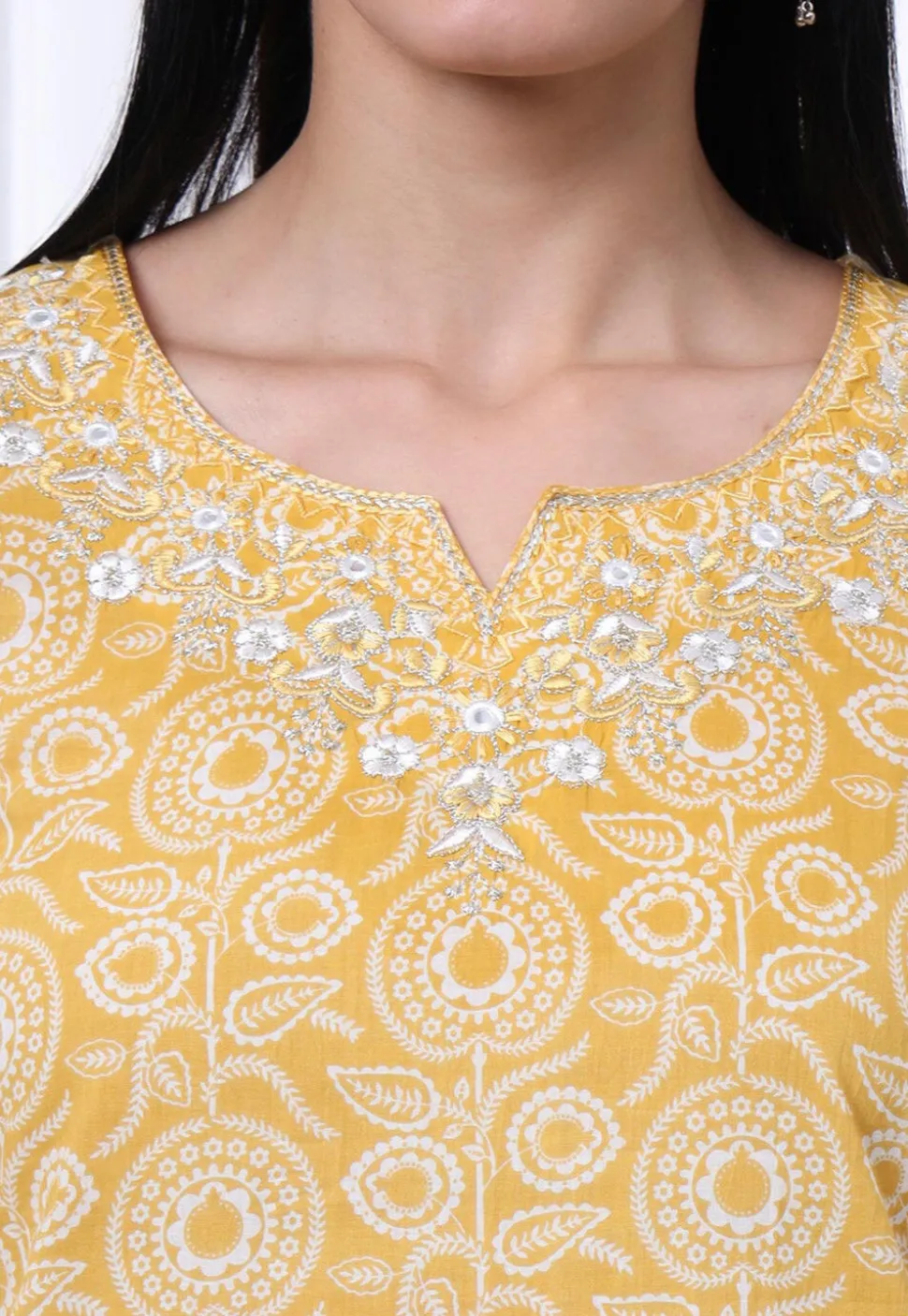 Printed Pure Cotton Pakistani Suit in Yellow