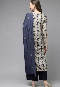 Printed Pure Cotton Pakistani Suit in Light Beige