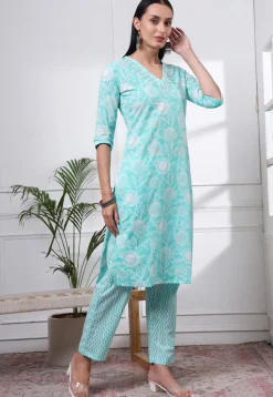 Printed Pure Cotton Pakistani Suit in Sea Green