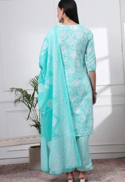Printed Pure Cotton Pakistani Suit in Sea Green