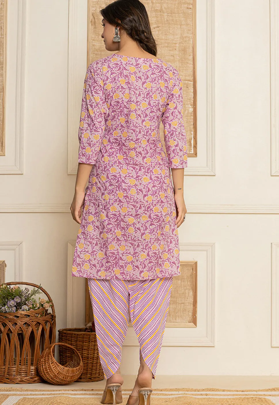 Printed Pure Cotton Punjabi Suit in Light Purple