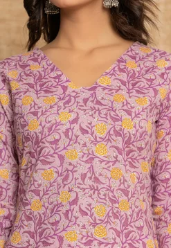 Printed Pure Cotton Punjabi Suit in Light Purple