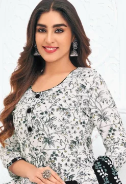 Printed Pure Cotton Punjabi Suit in White