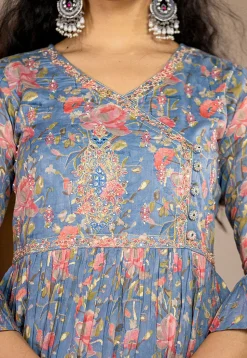 Printed Pure Cotton Punjabi Suit in Blue