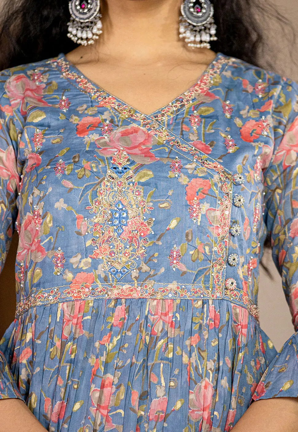Printed Pure Cotton Punjabi Suit in Blue