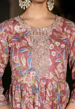Printed Pure Cotton Punjabi Suit in Old Rose