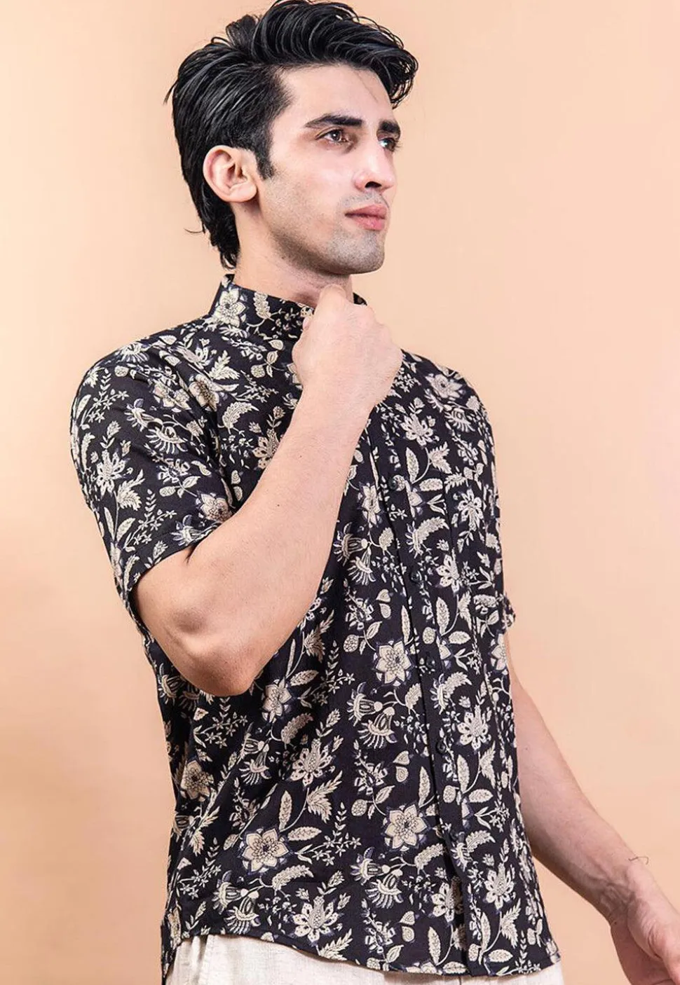 Printed Pure Cotton Shirt in Black