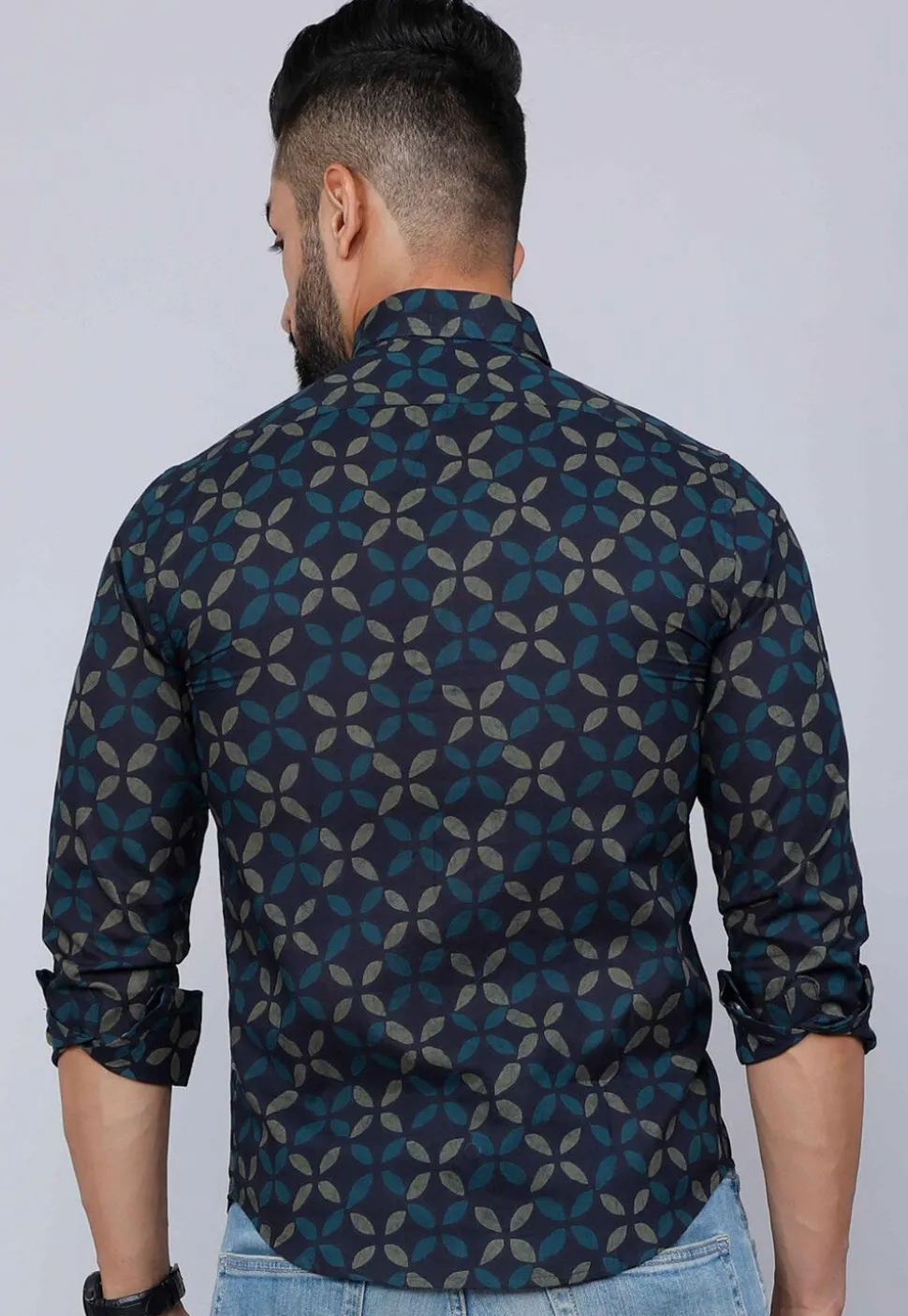 Printed Pure Cotton Shirt in Dark Blue