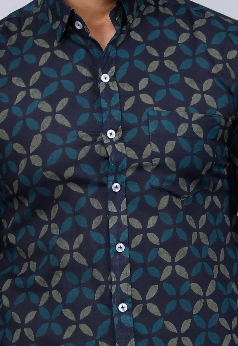 Printed Pure Cotton Shirt in Dark Blue