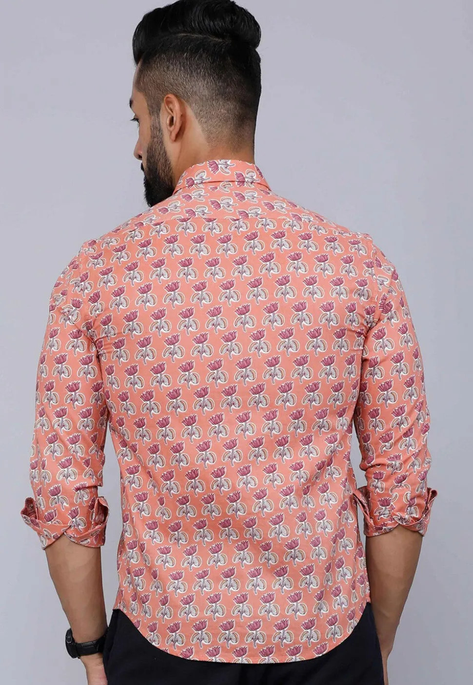 Printed Pure Cotton Shirt in Peach
