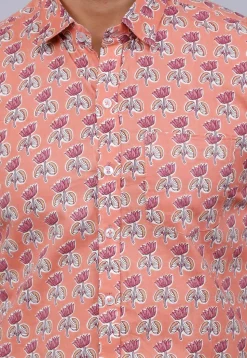 Printed Pure Cotton Shirt in Peach