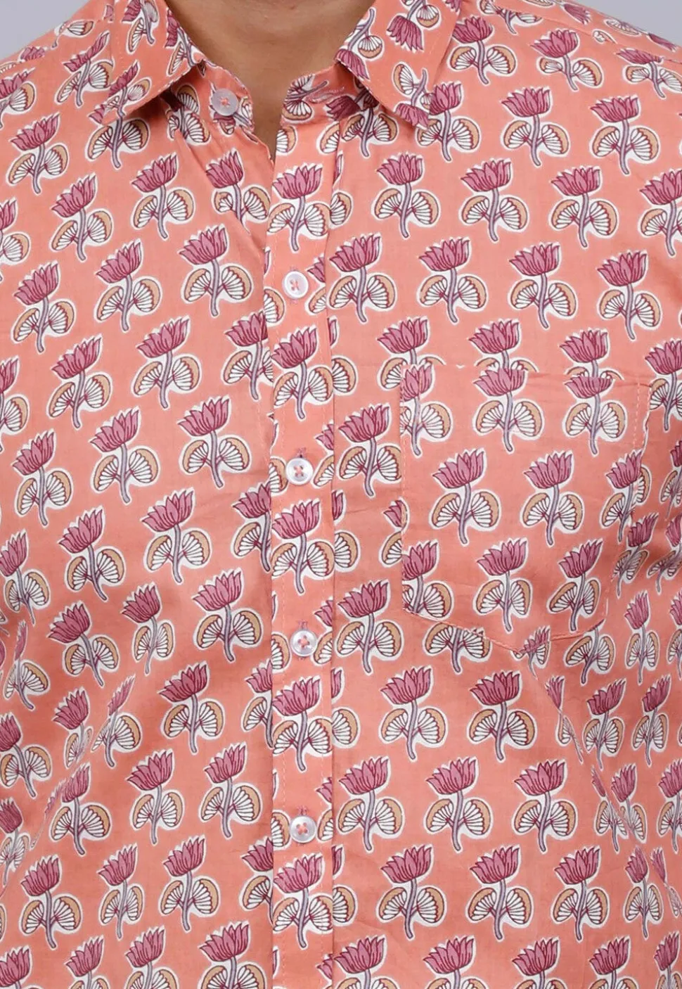 Printed Pure Cotton Shirt in Peach