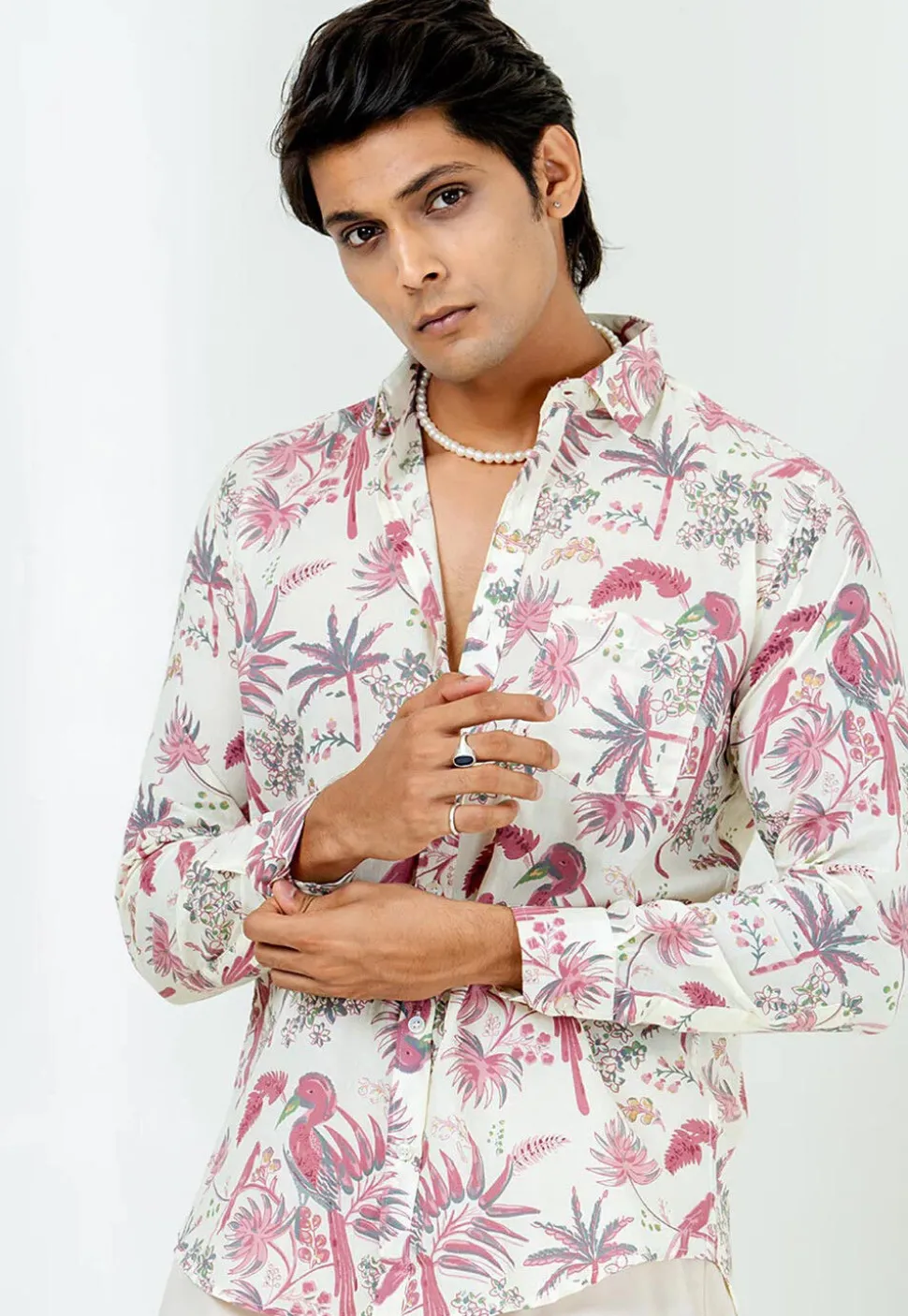 Printed Pure Cotton Shirt in Off White