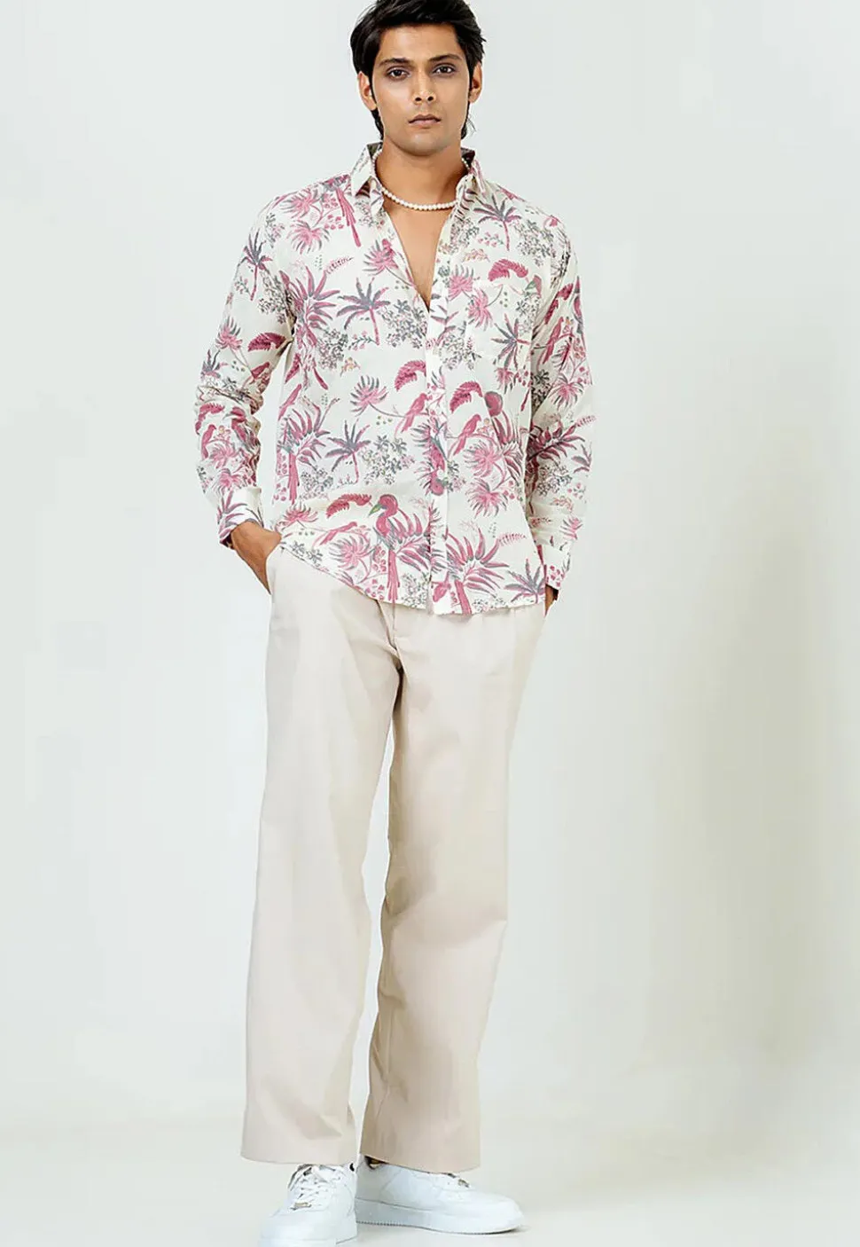Printed Pure Cotton Shirt in Off White