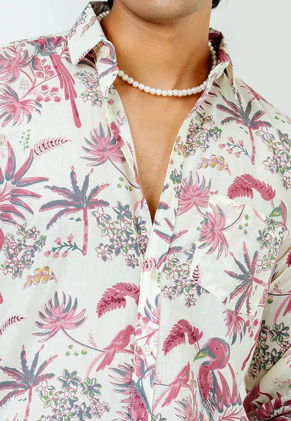 Printed Pure Cotton Shirt in Off White