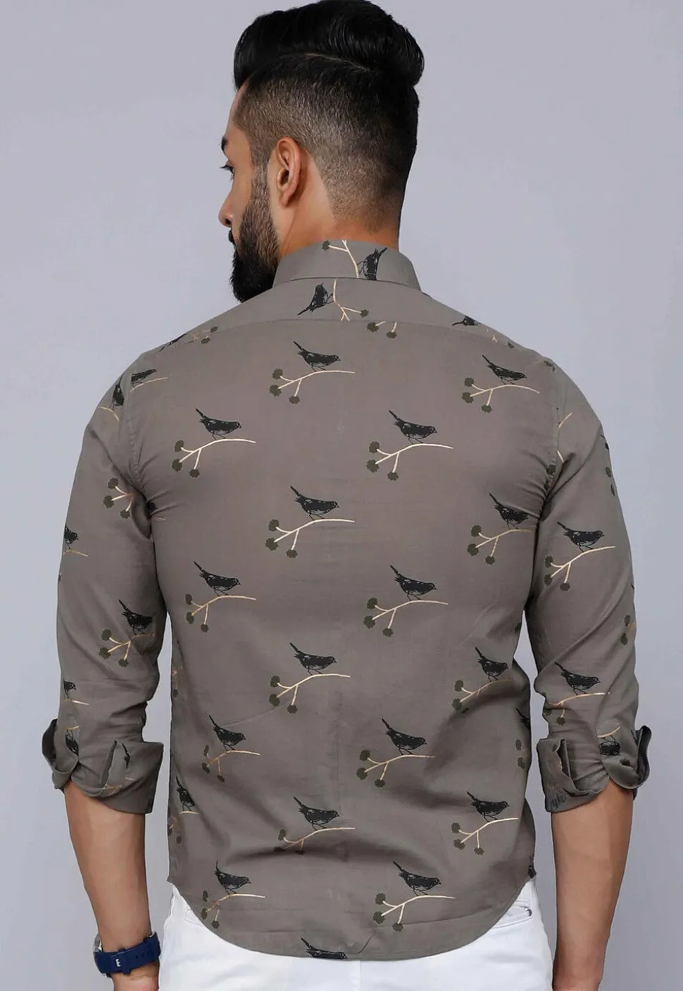 Printed Pure Cotton Shirt in Dark Grey