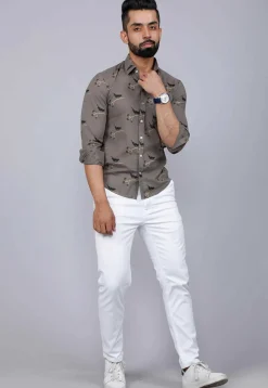 Printed Pure Cotton Shirt in Dark Grey