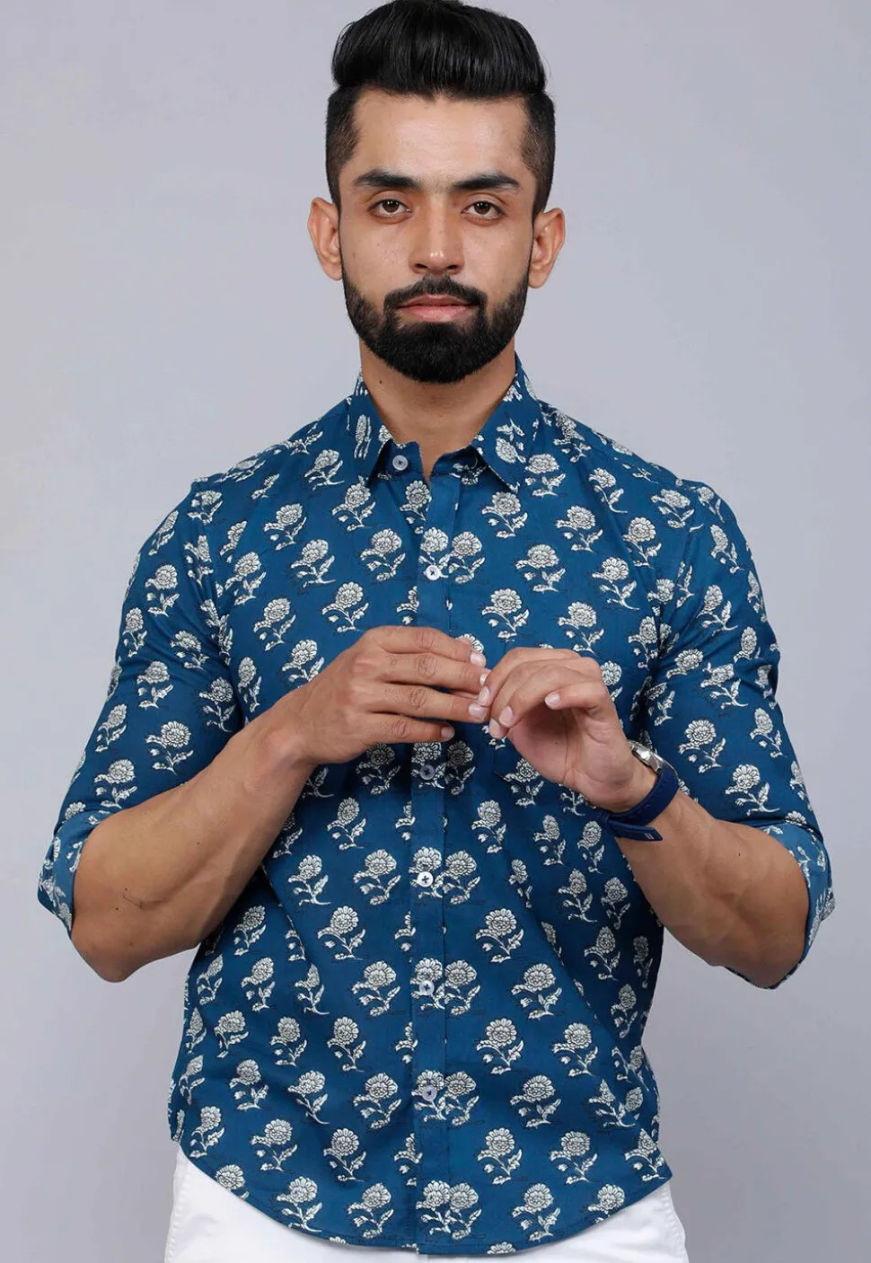 Printed Pure Cotton Shirt in Blue