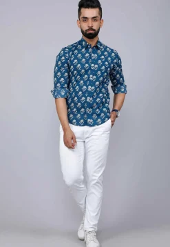 Printed Pure Cotton Shirt in Blue