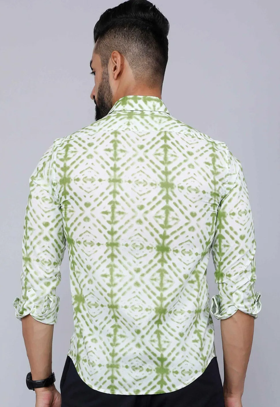 Printed Pure Cotton Shirt in White and Green