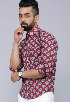 Printed Pure Cotton Shirt in Maroon