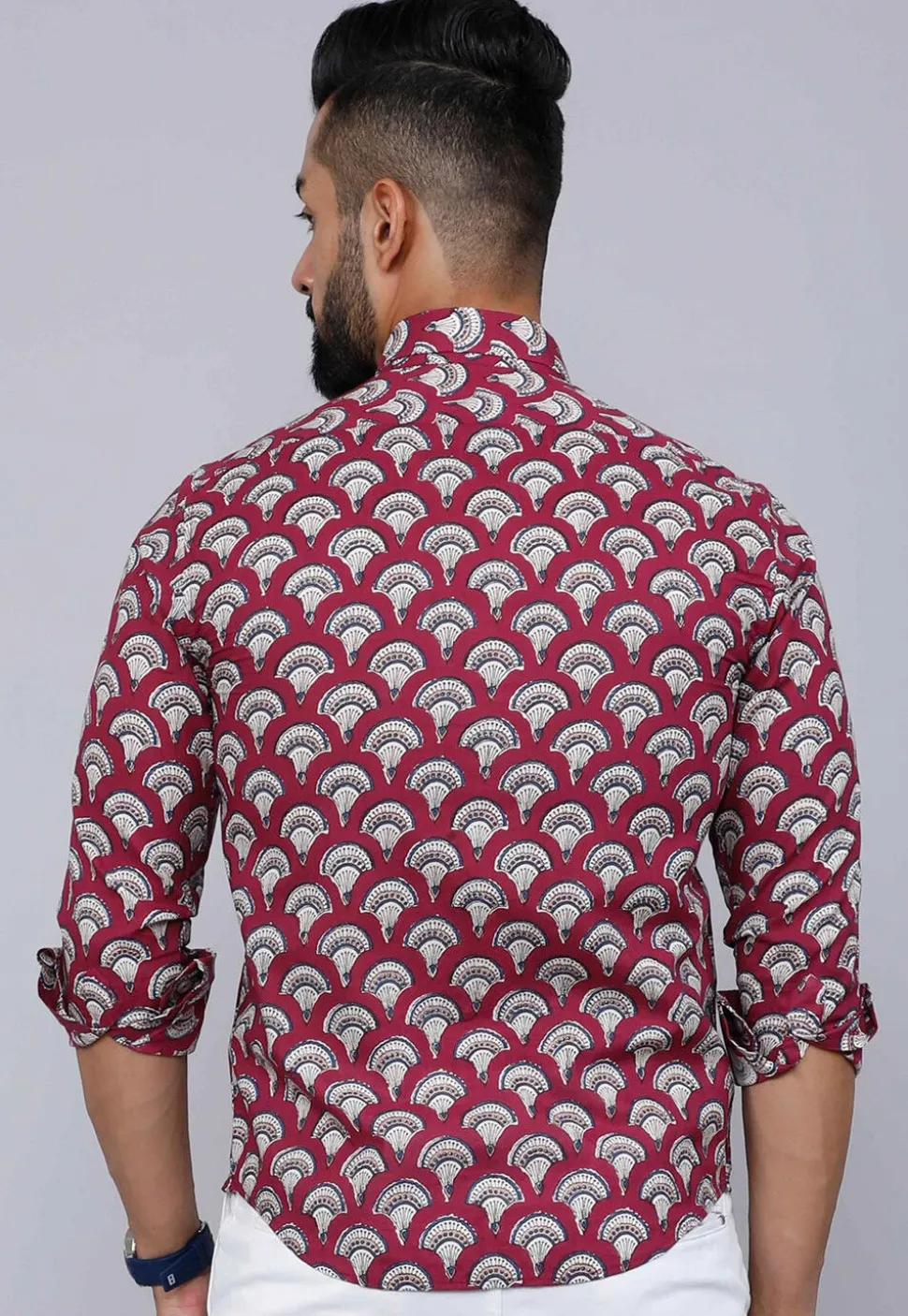 Printed Pure Cotton Shirt in Maroon