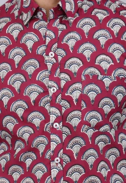 Printed Pure Cotton Shirt in Maroon