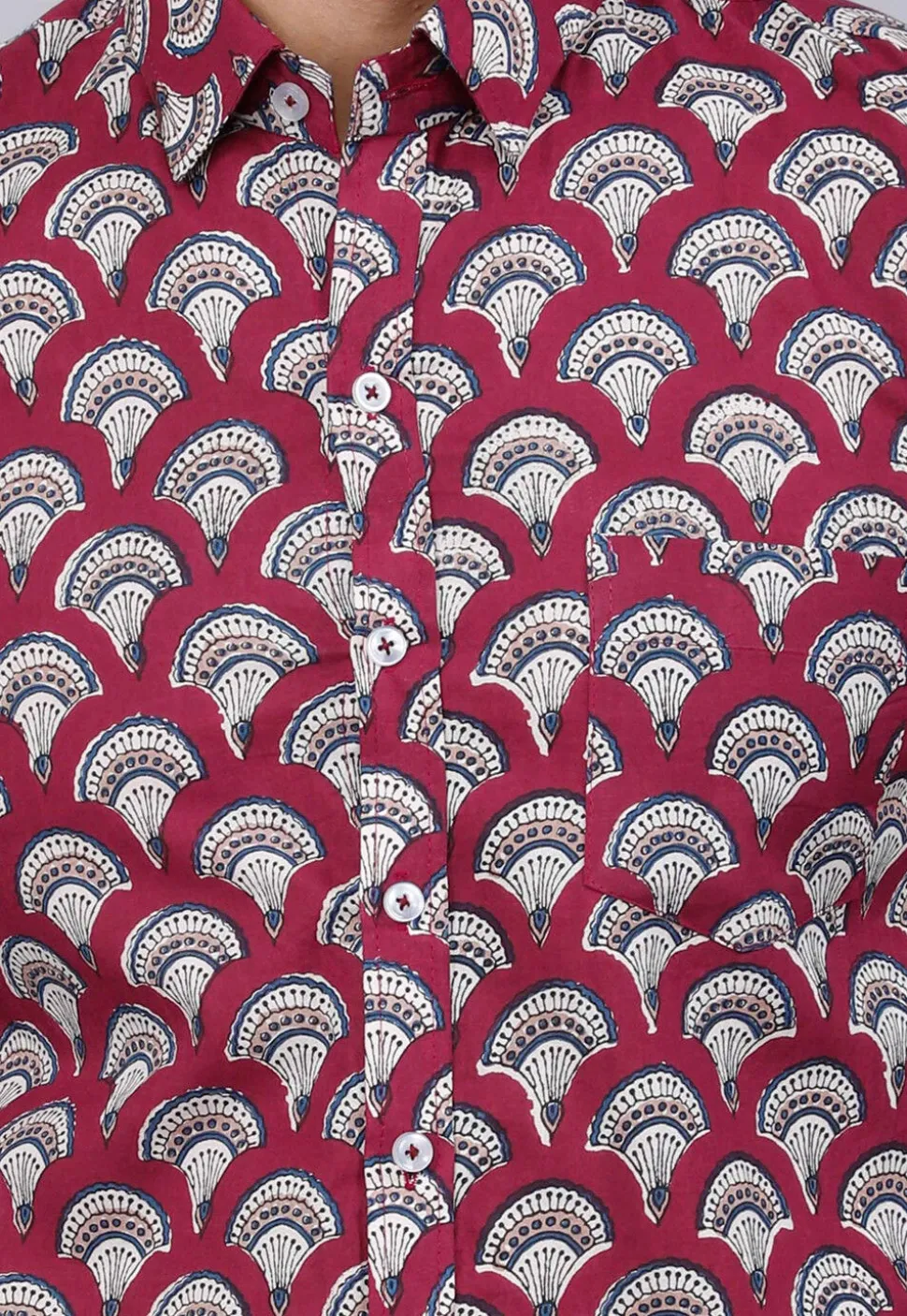 Printed Pure Cotton Shirt in Maroon