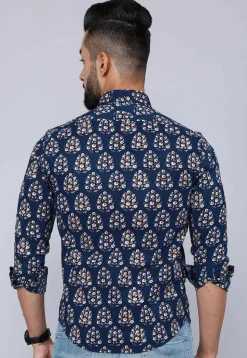 Printed Pure Cotton Shirt in Blue